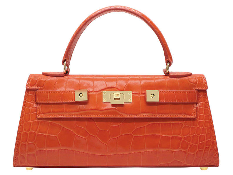 Maya East West Orinoco 'Croc' Print Calf Leather Handbag - Orange