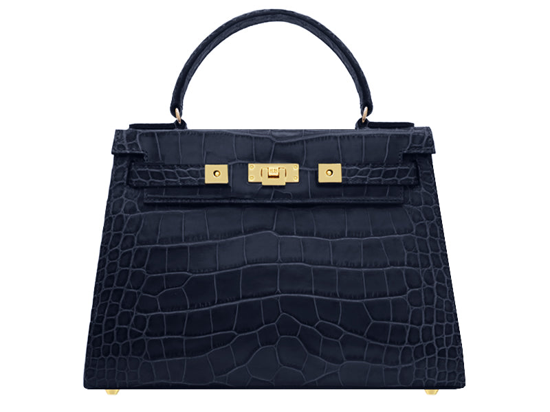 Maya Large Orinoco 'Croc' Print Calf Leather Handbag - Navy