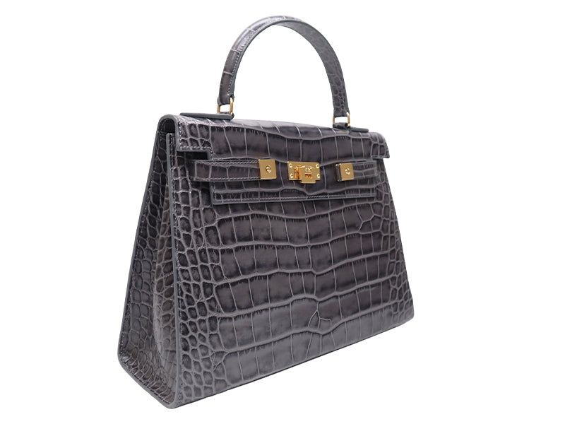 Maya Large Orinoco 'Croc' Print Calf Leather Handbag - Dark Grey