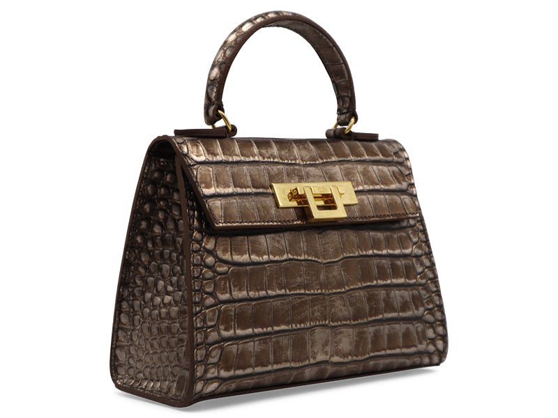 Fonteyn Midi Orinoco 'Croc' Print Calf Leather Handbag - Bronze