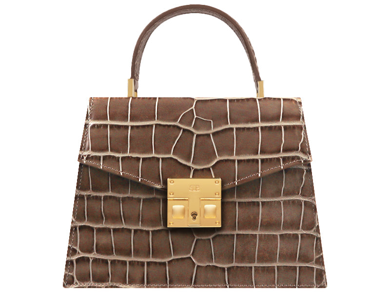 Odette Mini Orinoco 'Croc' Print Calf Leather Handbag - Taupe