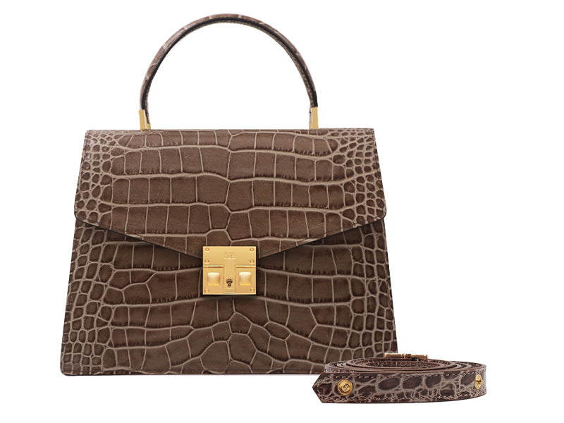 Odette Large Orinoco 'Croc' Print Calf Leather Handbag - Taupe – Lalage ...