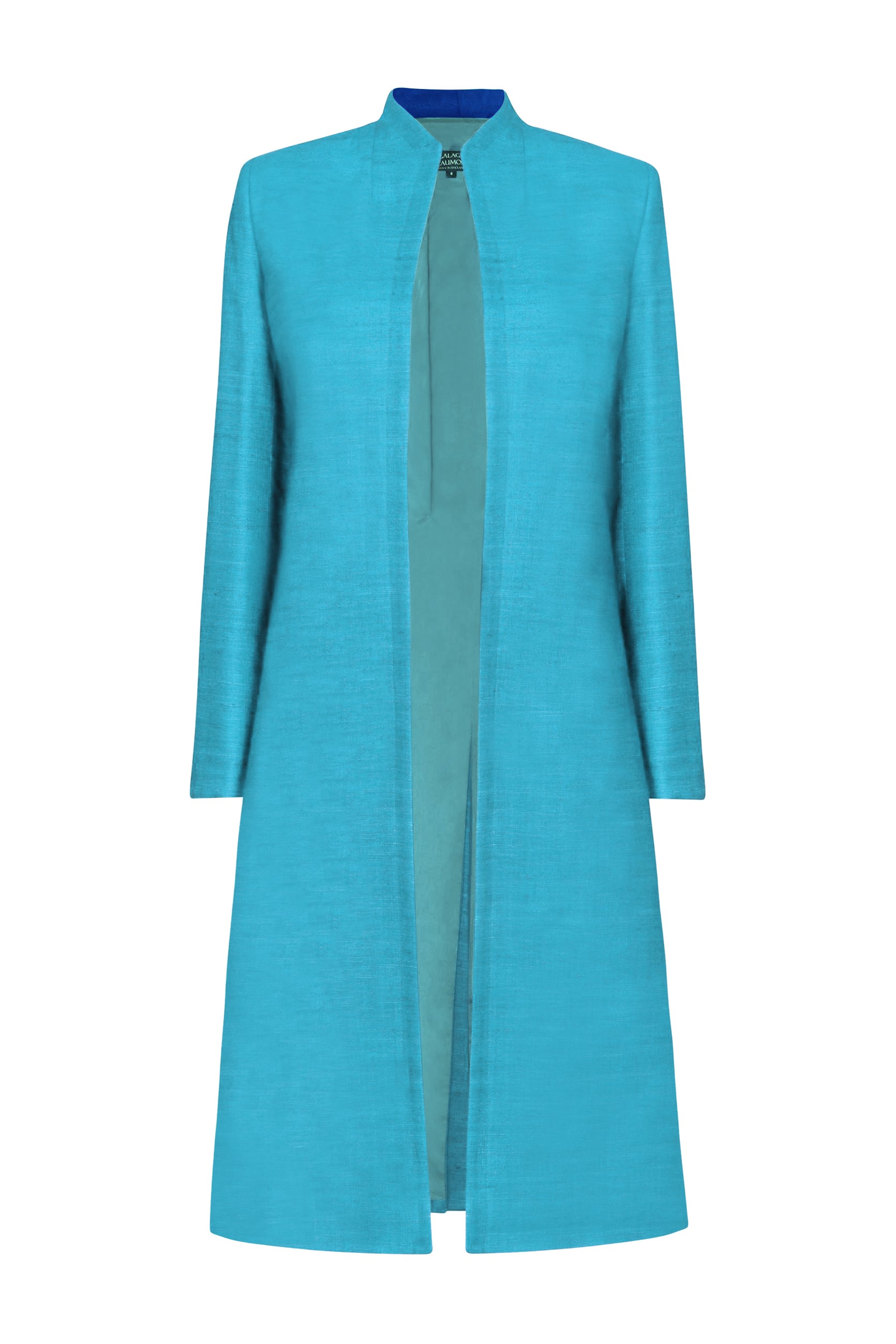 Dress Coat in Turquoise and Sapphire Raw Silk Tussar - Leila