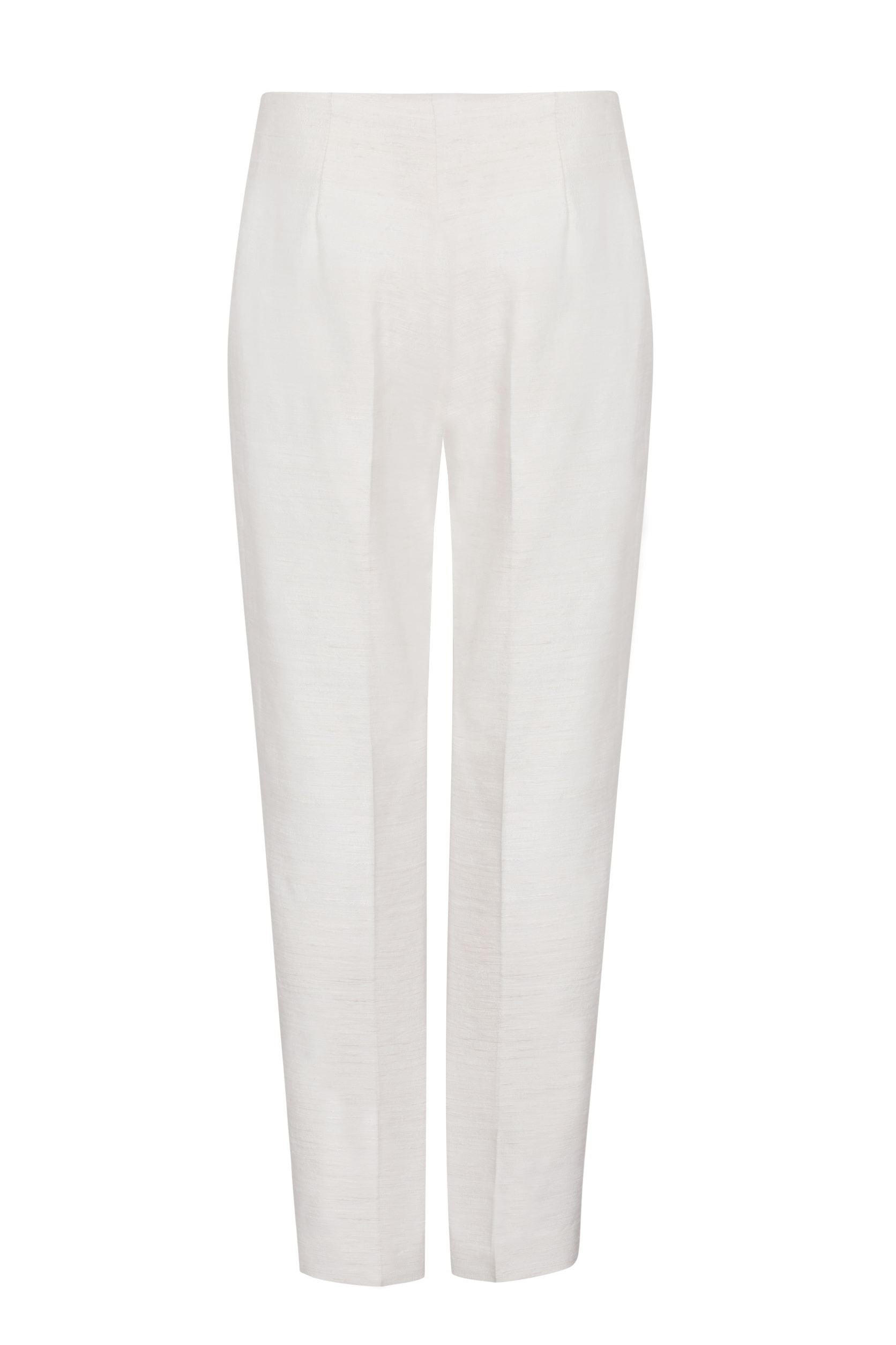 Narrow Trousers in Ivory Plain Raw Silk Tussar - Phoebe