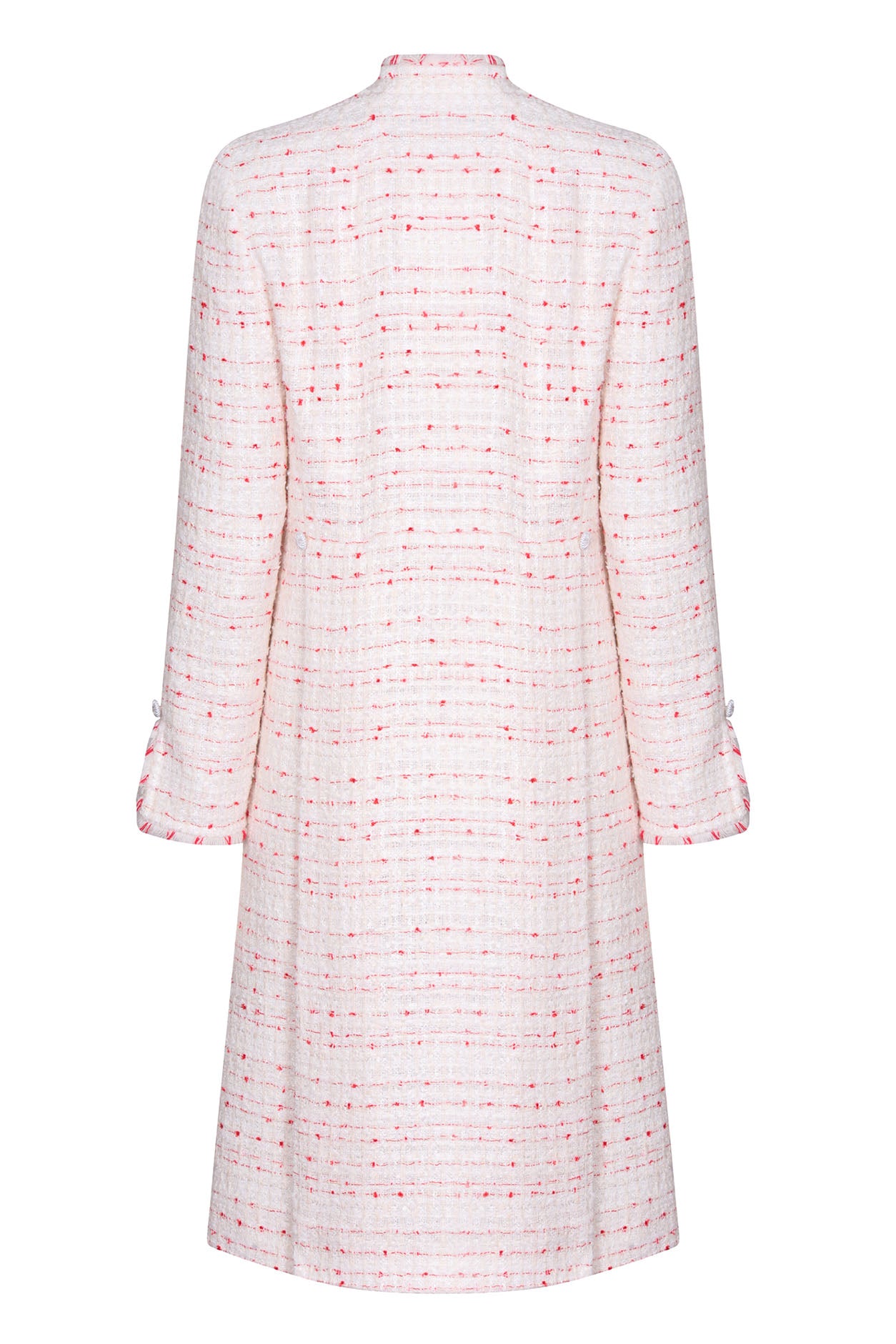 Tweed Dress Coat in Ivory with Scarlet Tufted Stripes - Claire