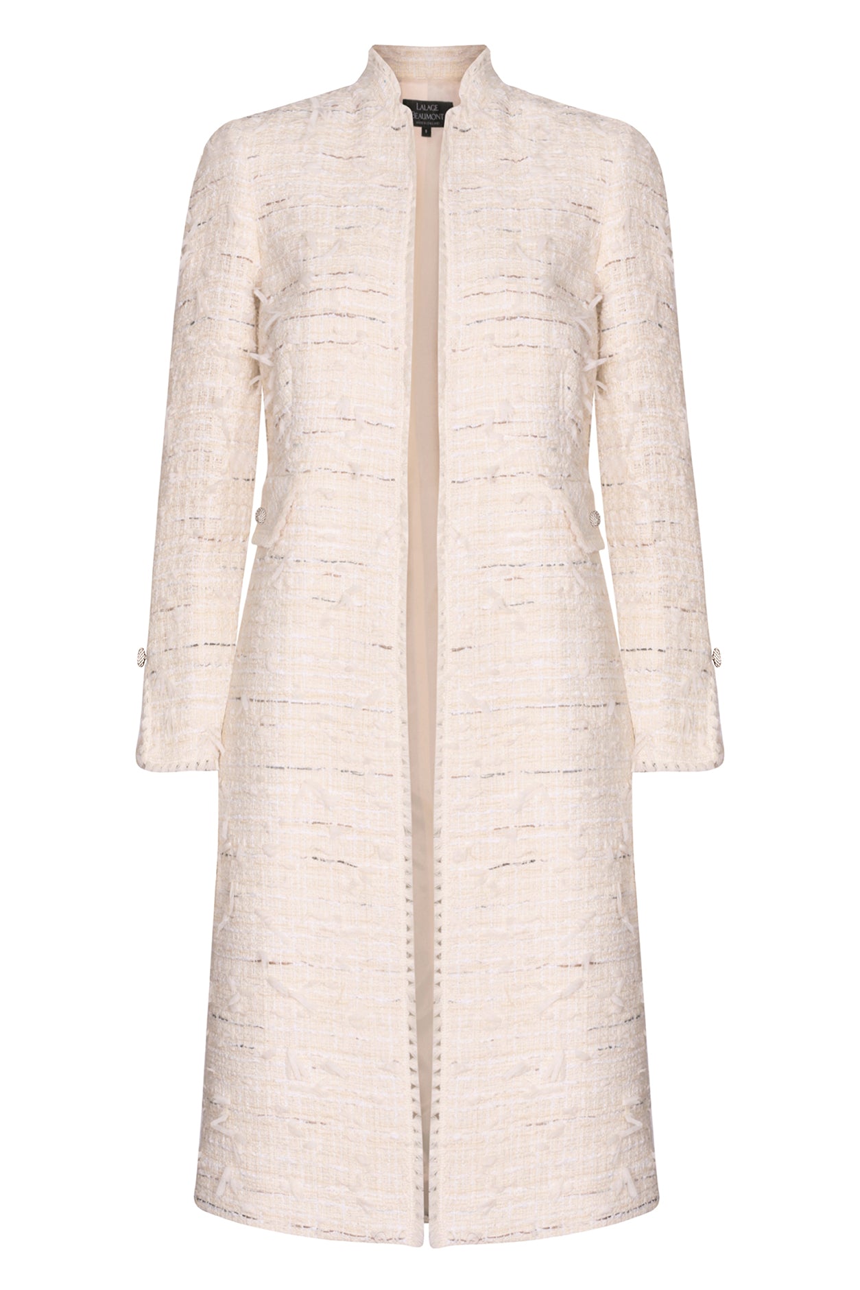 Cream Textured Tweed Dress Coat - Claire