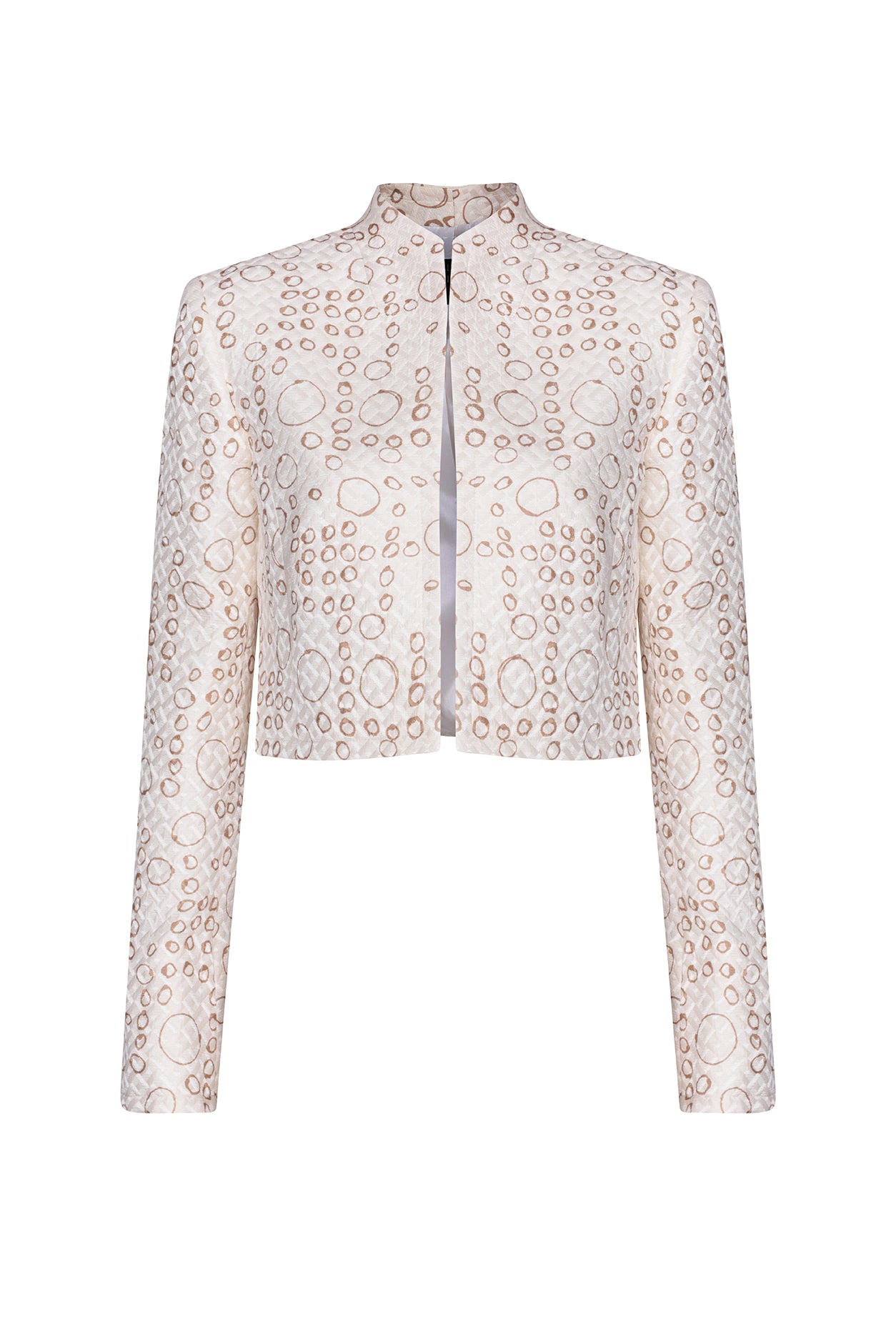 Ivory/Coffee Printed Short Jacket in Silk/Wool MatelassÃ© - Hermione