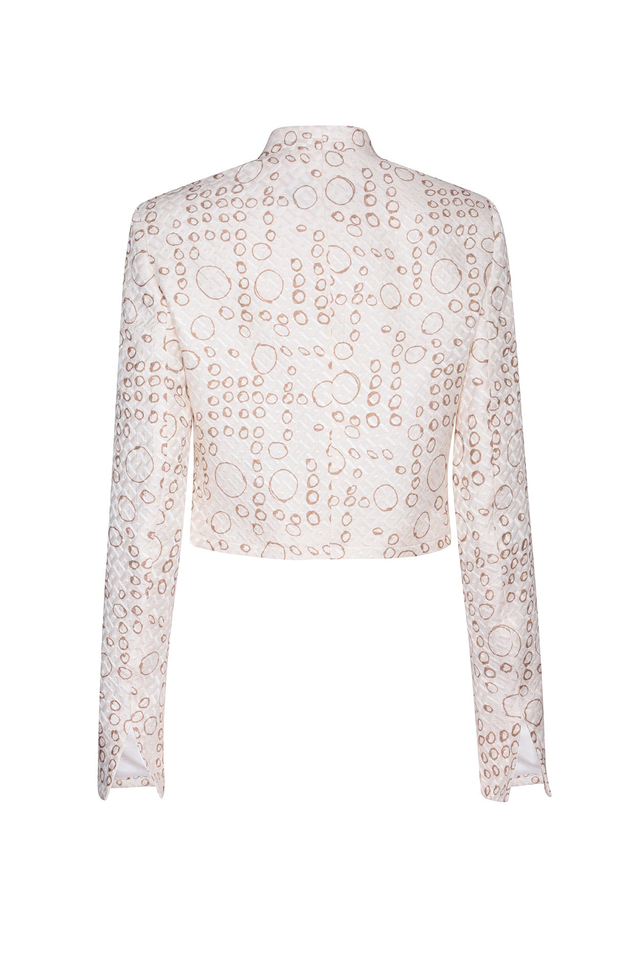 Ivory/Coffee Printed Short Jacket in Silk/Wool MatelassÃ© - Hermione