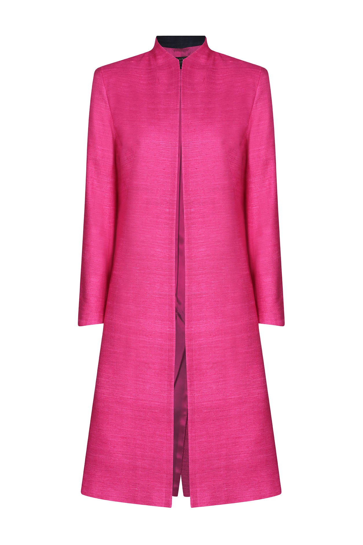 Dress Coat in Fuchsia and Navy Slubbed Silk Tussar - Leila