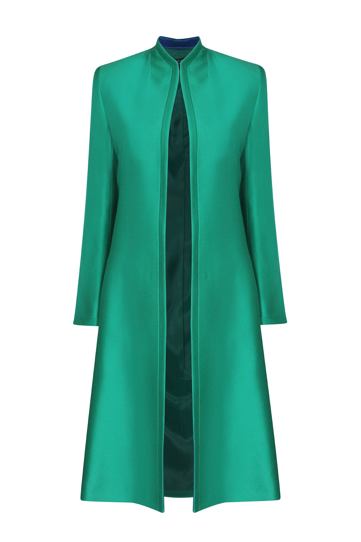 Dress Coat in Green Sateen Viscose/Cotton - Leila