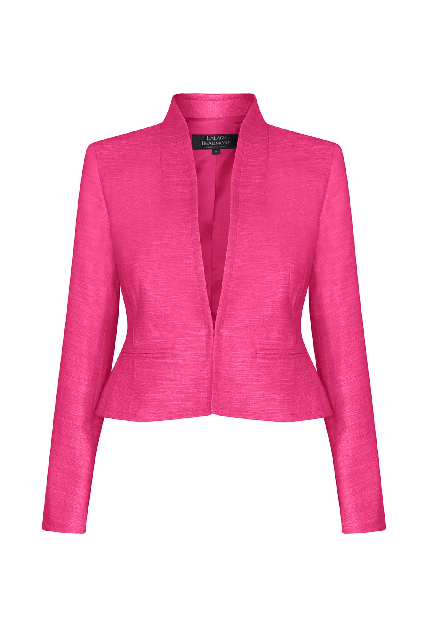 Fitted Edge-to-Edge Plain Raw Silk Jacket in Fuchsia Pink - Margo