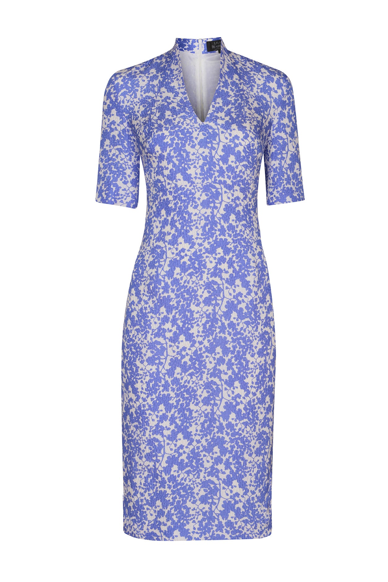 Jacaranda and Ivory Silk CloquÃ© Print Dress with Short Sleeves - Em