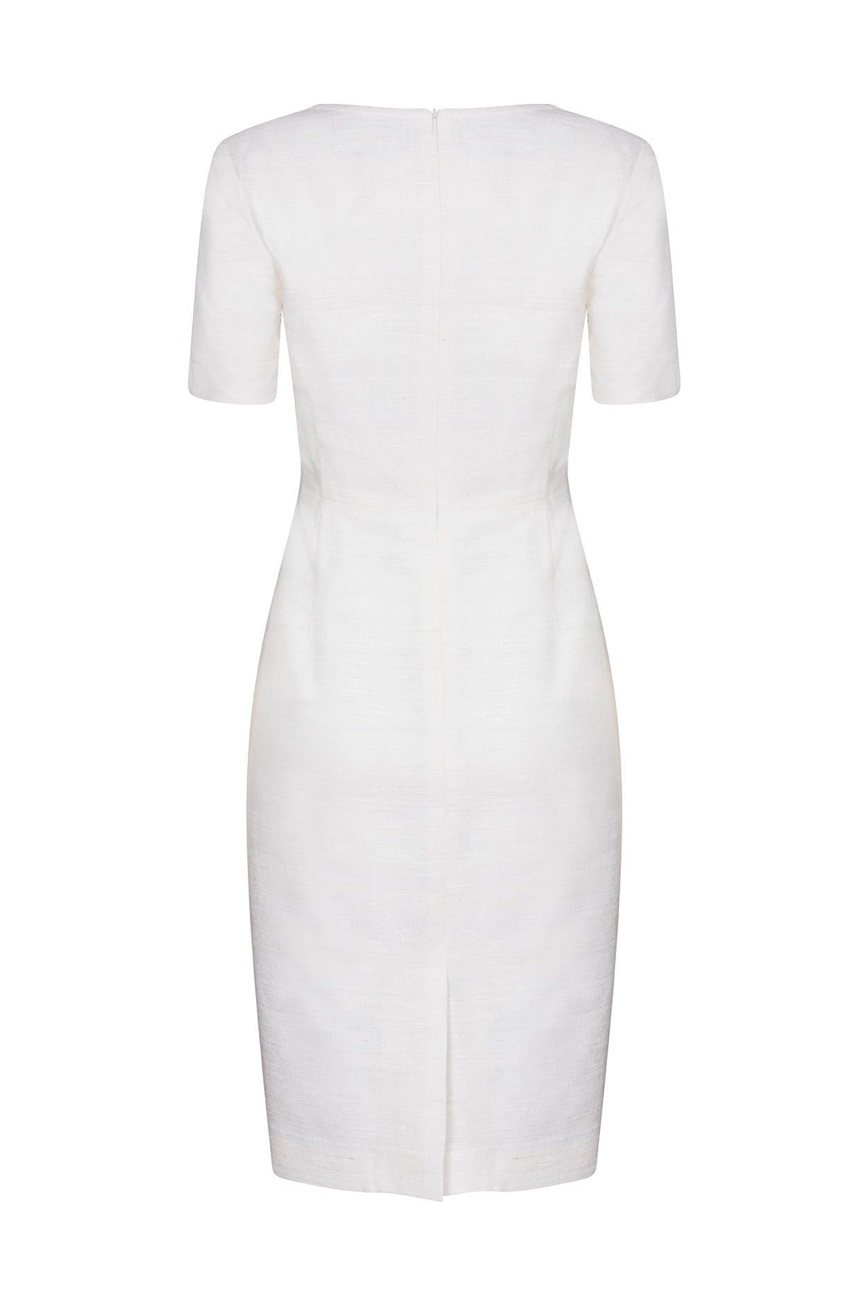 Plain Ivory Raw Silk Shift Dress with Neck and Hem Slits - Eve