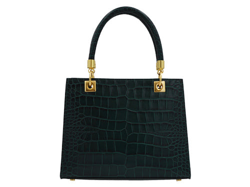 Sylphide Orinoco 'Croc' Print Calf Leather Handbag - Dark Green