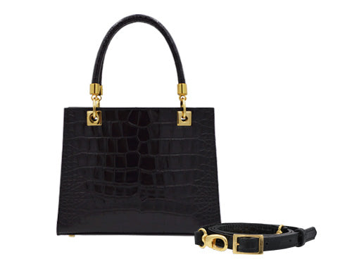 Sylphide Orinoco 'Croc' Print Calf Leather Handbag - Black