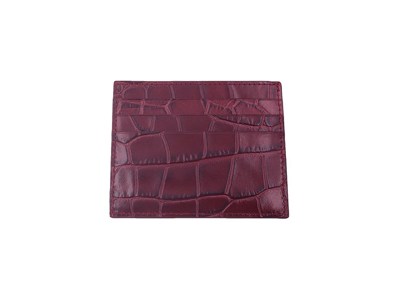 Card Holder 'Croc' Print Leather - Wine