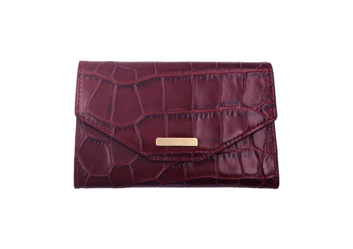 Purse Wallet Orinoco 'Croc' Print Calf Leather - Wine