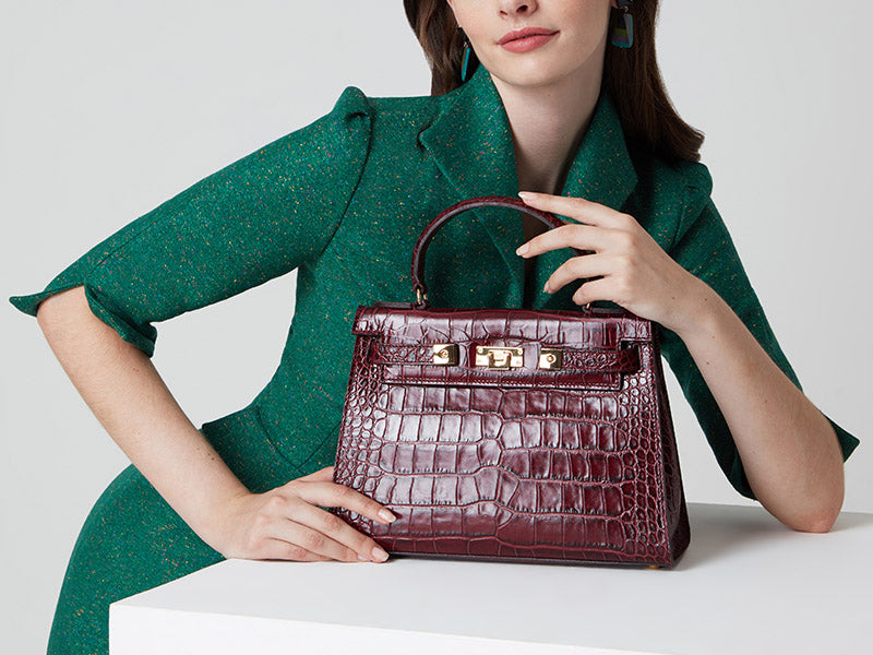 Maya Large Orinoco 'Croc' Print Calf Leather Handbag - Wine