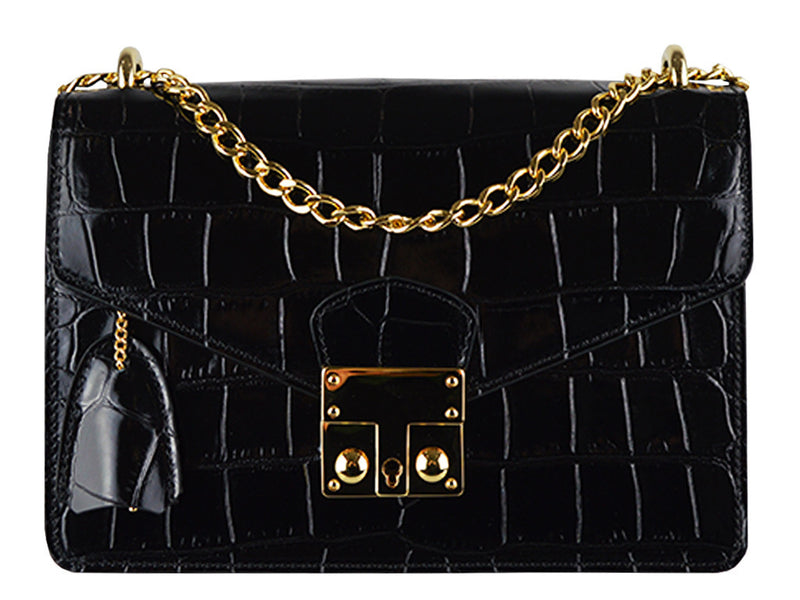 croc print black bag