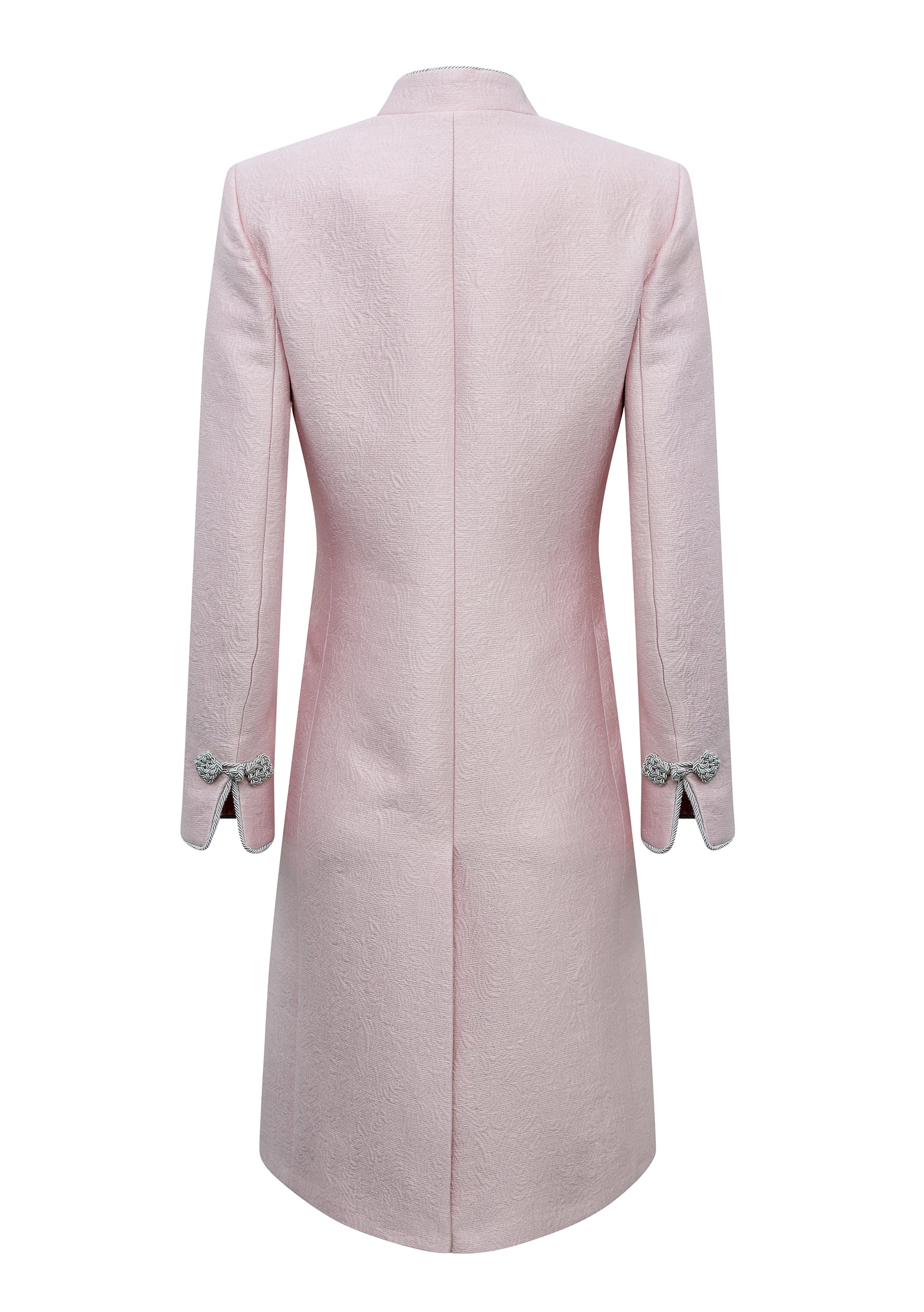 Pale Pink Dress Coat in Silk Brocade with Cord Trim and Frogging - Vicky