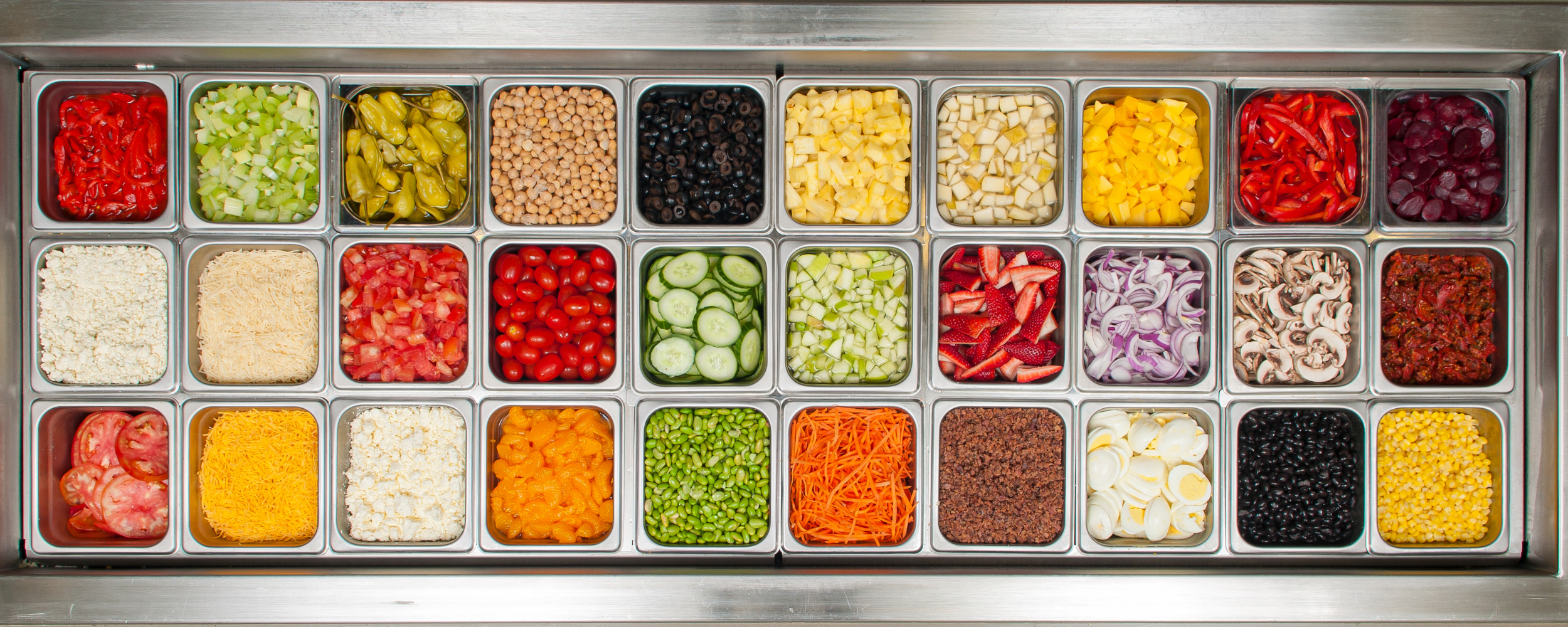 1/6 size food pans used to make a salad bar