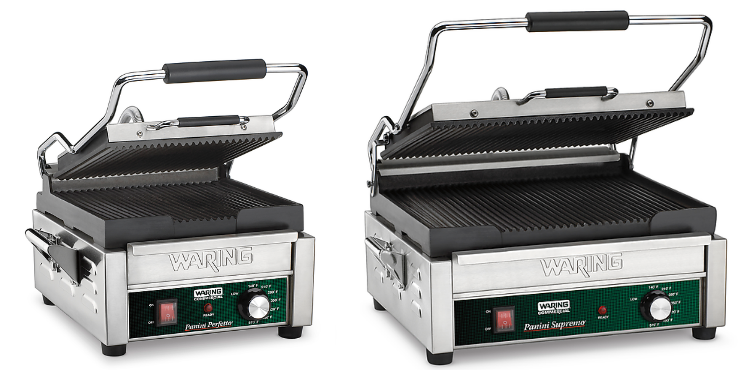 Small versus large panini press with stay cool handles