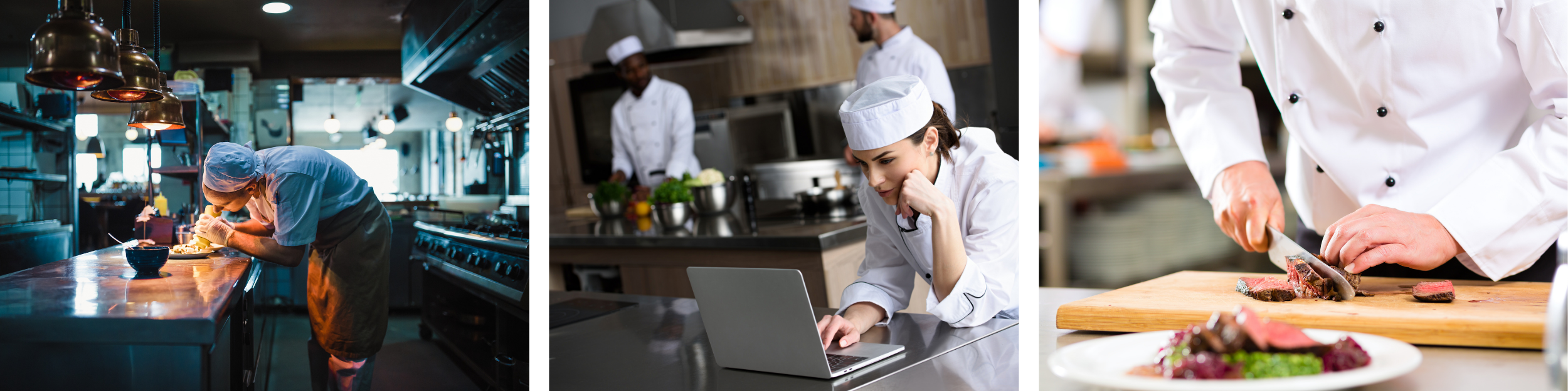 Chef's cooking and prepping in apparel