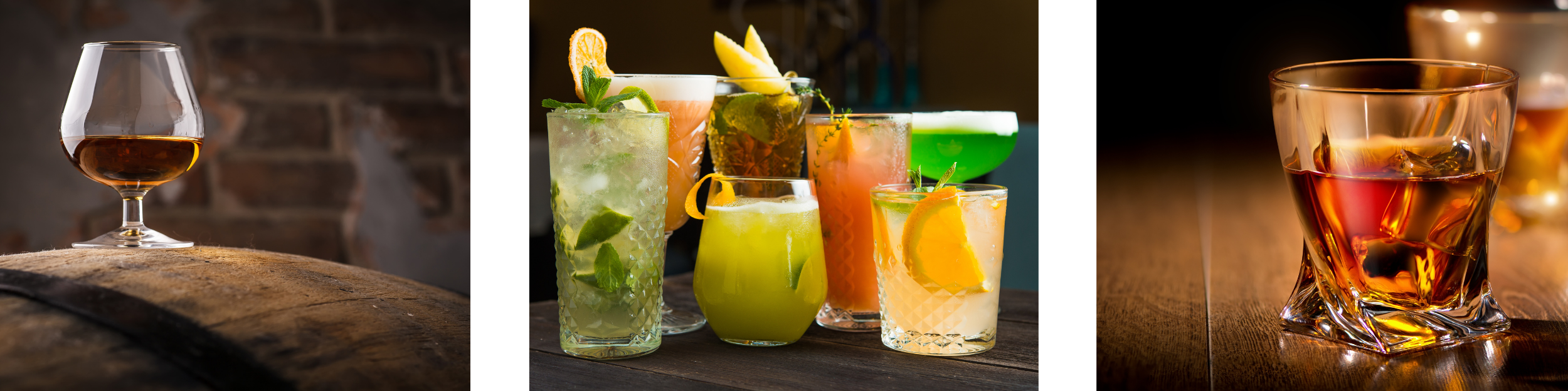 Variété de verres à cocktails et alcools forts