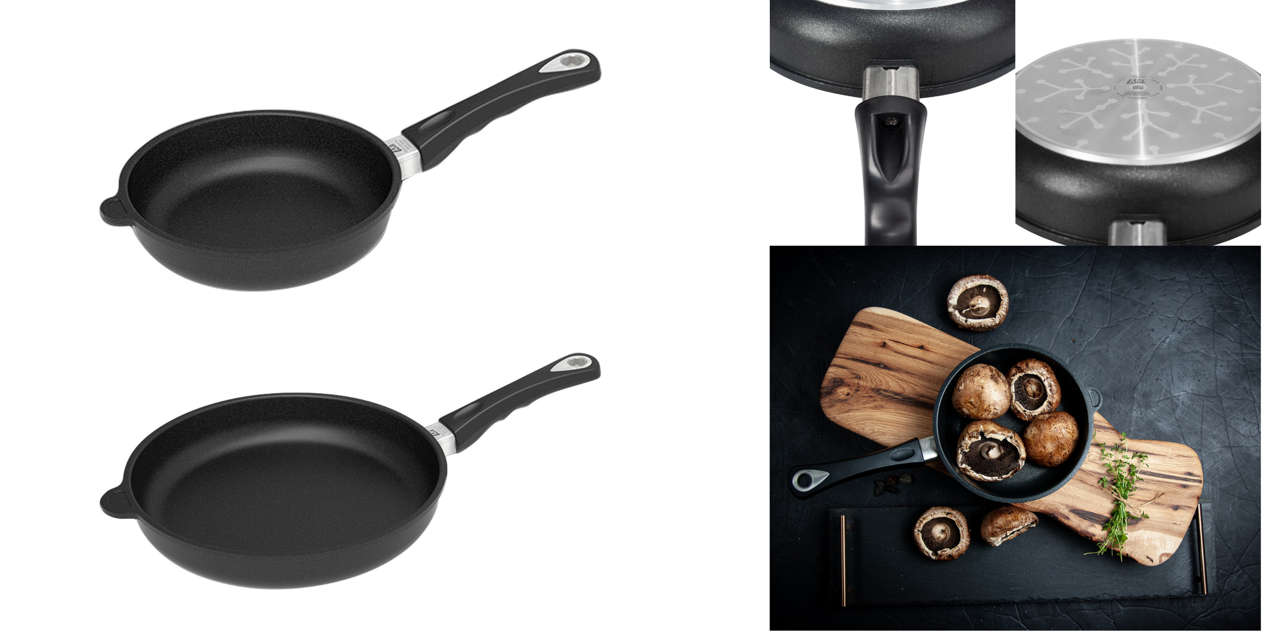 Multiple angle shots of induction and regular frying pan