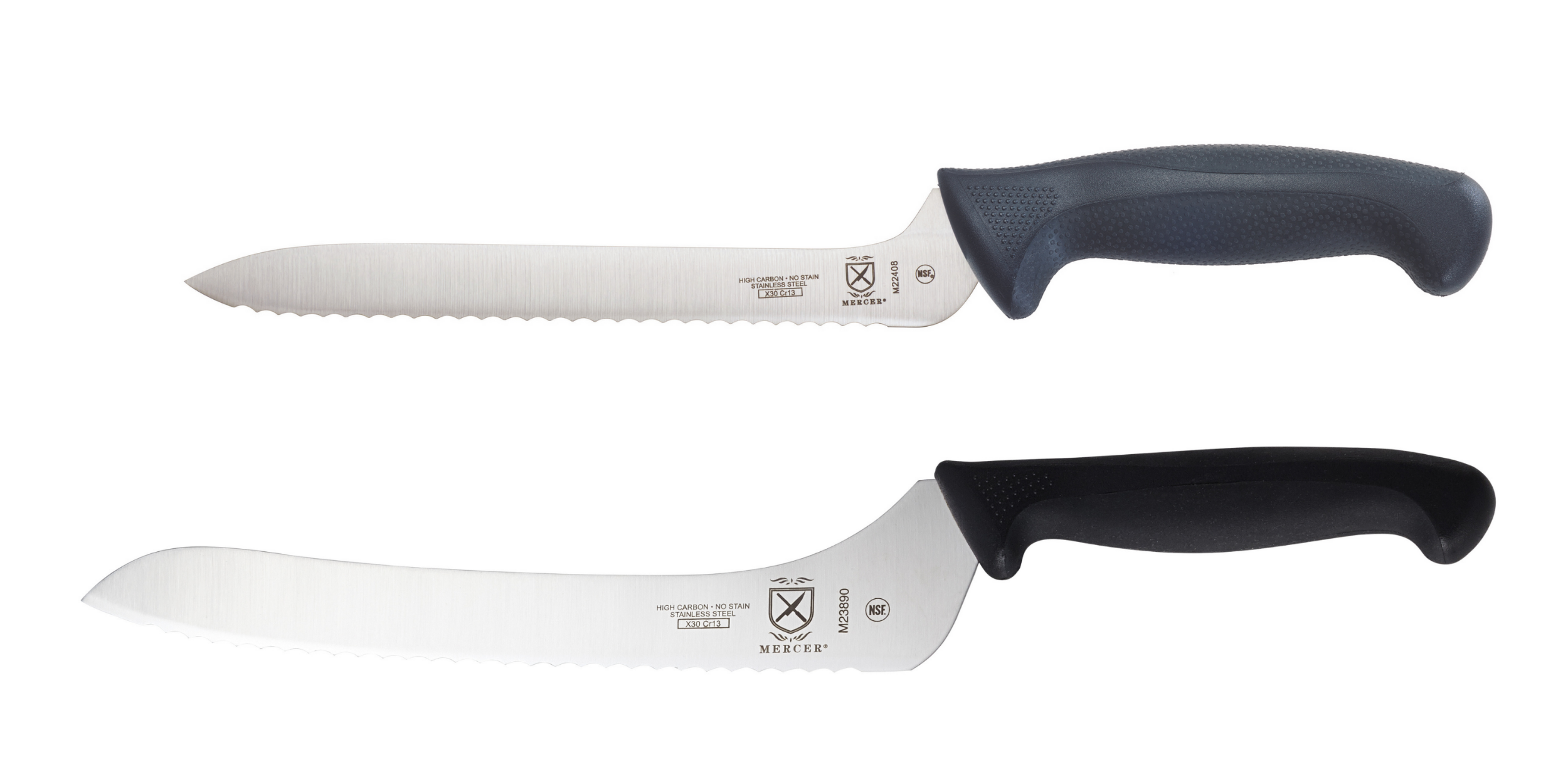 Offset bread knife with serrated blade