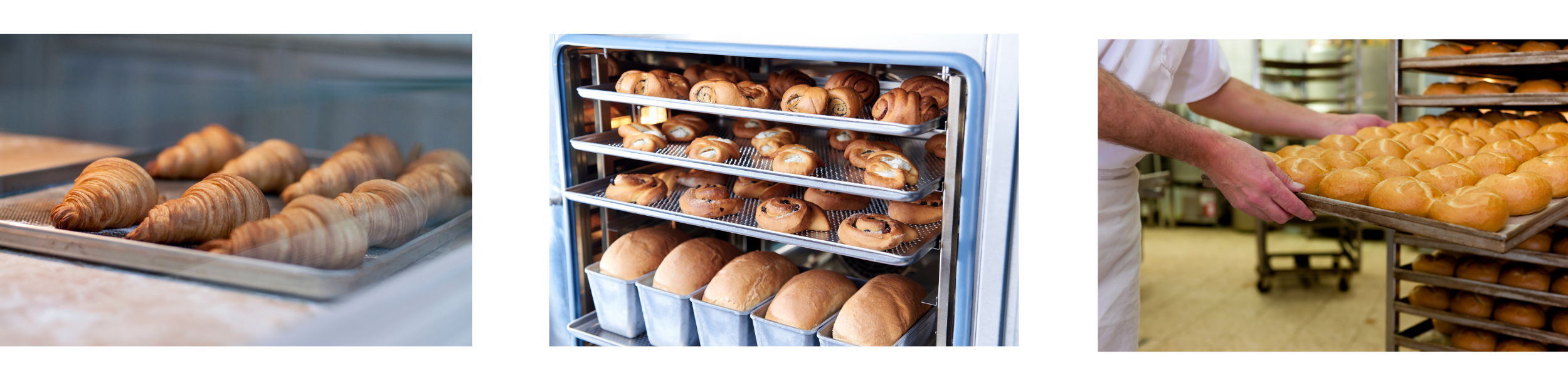 Bun pans and bun pan racks being used in commercial kitchen