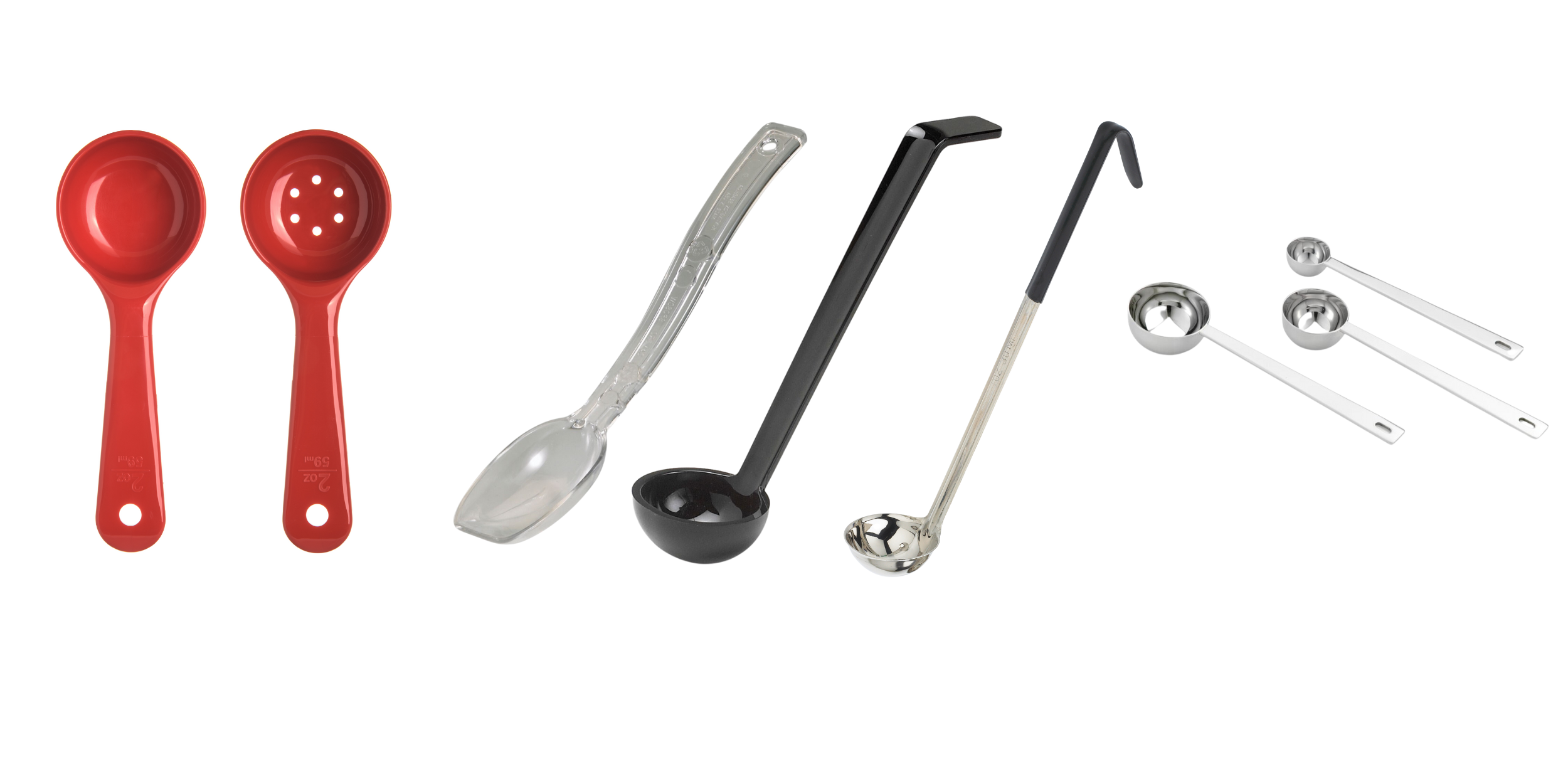 Portion control spoons, scoops and ladles