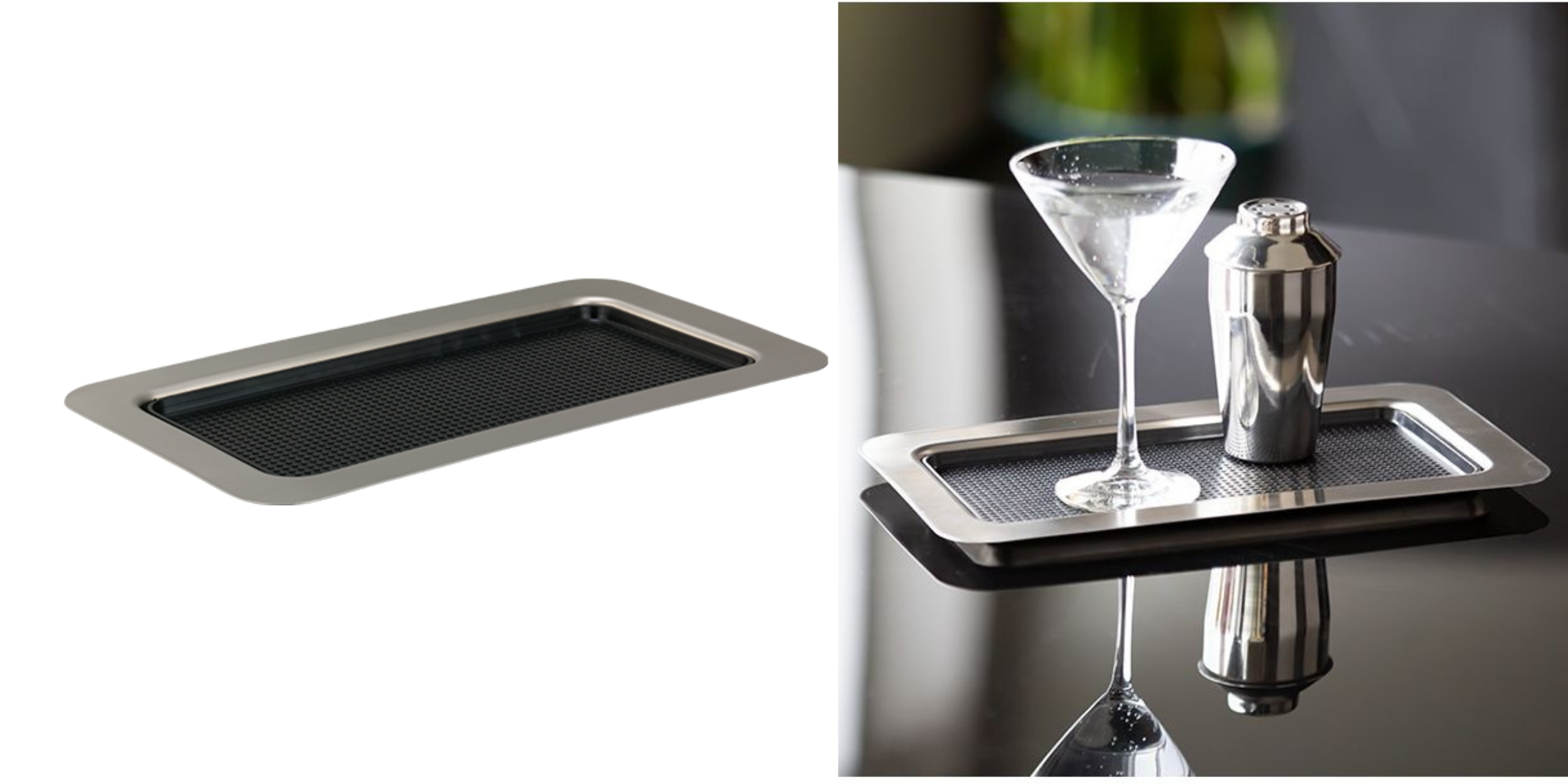 Service Ideas Stainless Steel Rectangular Serving Tray with removeable black liner