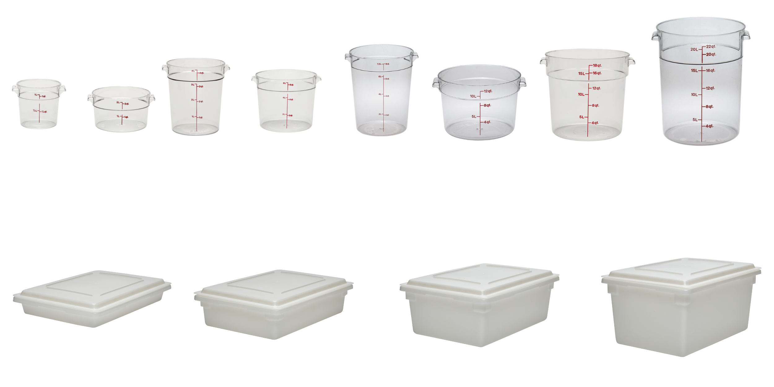 Variation of sizes of commercial food storage containers