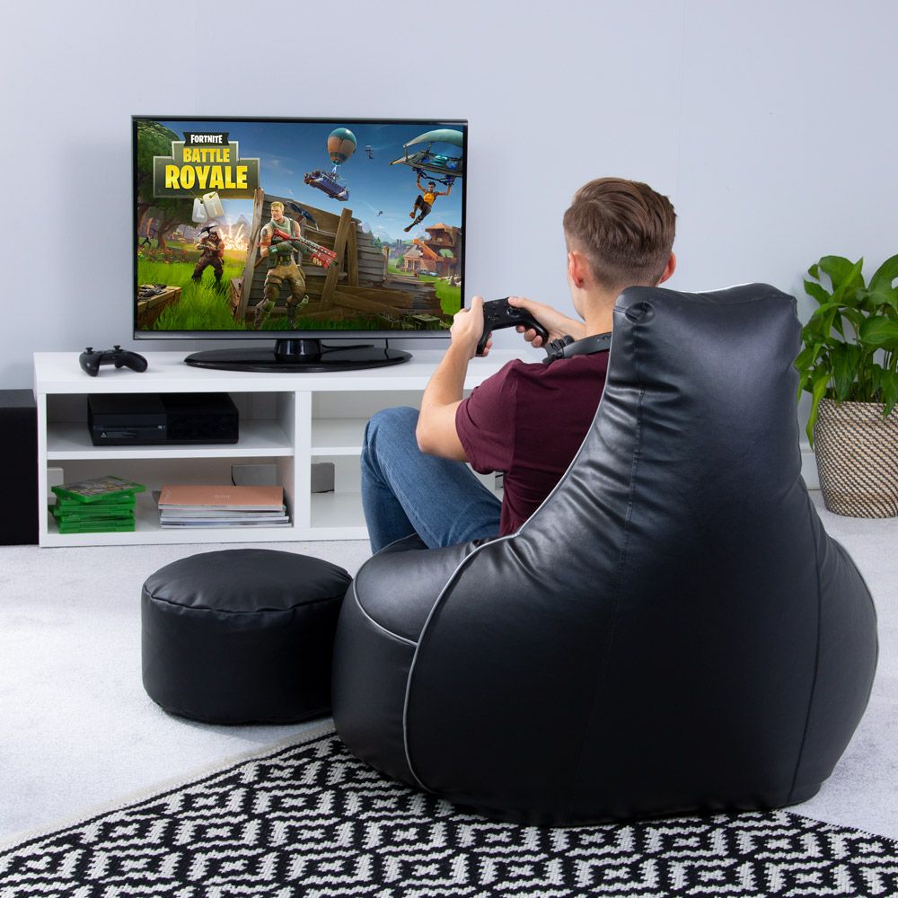 Elite Gaming Leather Bean-Bag Sofa with Stool