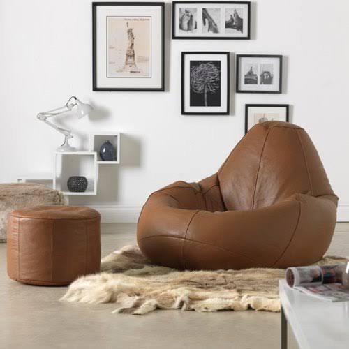 Large Genuine Leather Bean Bag Chair and Lounger Viv + Rae Leather Type: Beige Genuine Leather