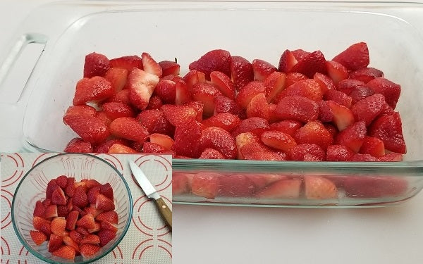 Gently toss the berries in a mixing bowl with vanilla extract and agave, then transfer to a glass baking pan. Bake at 375° for 20 - 25 minutes, until soft and much of the juice has released. 