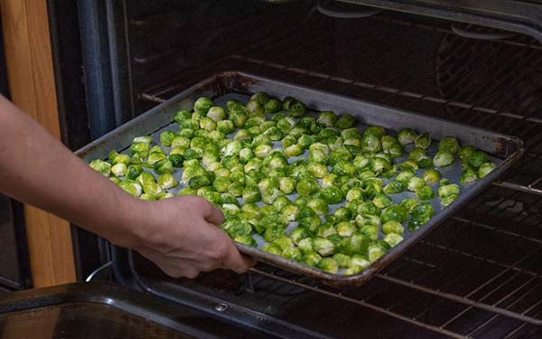 Roast in the oven for about 20 minutes until sprouts blacken a bit around the edges. 