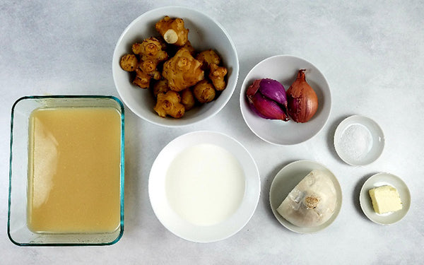 Ingredients for Cream of Sunflower Choke Soup with Crispy Prosciutto and Minced Rosemary