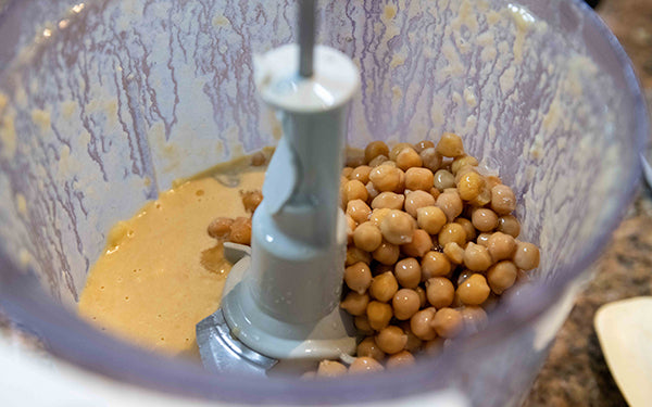 Garbanzo Beans in food processor.