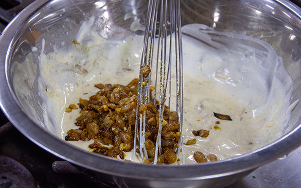 In a small bowl, combine yogurt, mayo, chutney and lime juice with a whisk. Stir to combine. When onion mixture has cooled, whisk it into the dressing.