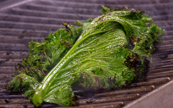 Brush the mustard leaves with olive oil. On a medium to high heat grill, also brushed with oil, place the mustard leaves and grill about 45 seconds per side until slightly brown and crisp around the edges. 