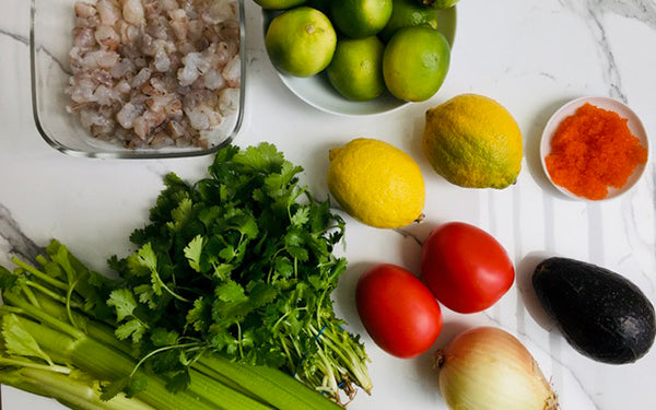 Ingredients for Baja-Style Shrimp Ceviche