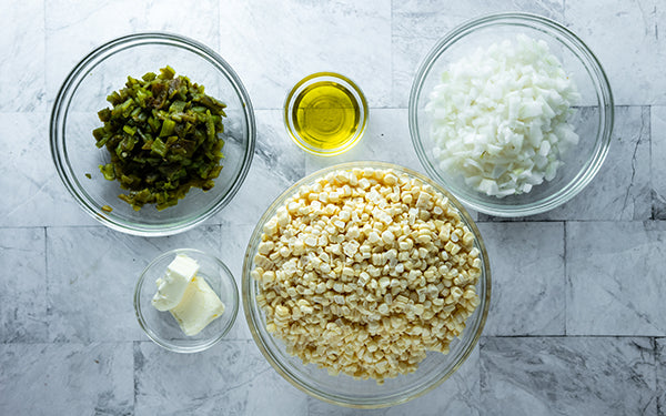 Ingredients for Sweet Corn Sauté with Hatch Peppers and Onions