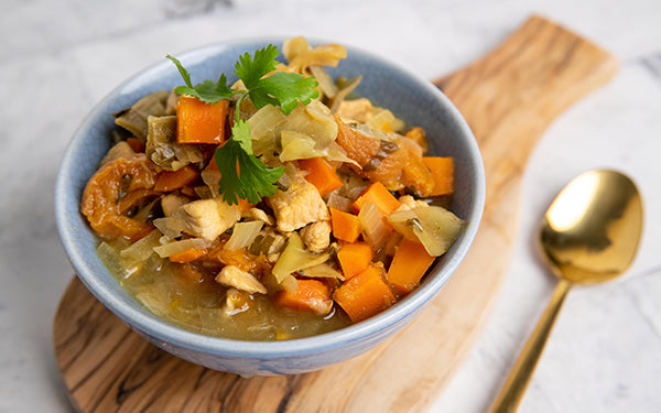 Image of Savory Chicken Tagine with Dried Fruits and Baby Artichokes