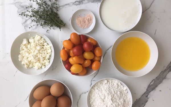 Ingredients for Gluten-Free Tomato and Goat Cheese Clafoutis