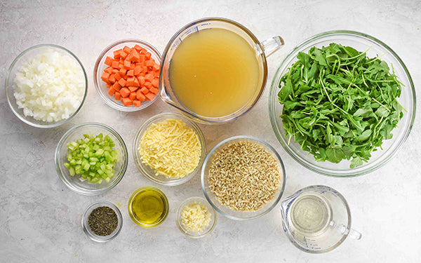 Ingredients for Barley Risotto with Wilted Greens