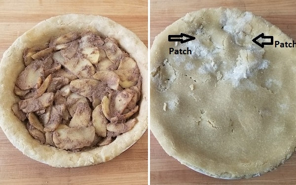 When cool spoon the filling mixture into the pie crust pan. Then carefully flip the remaining circle of dough over the top.