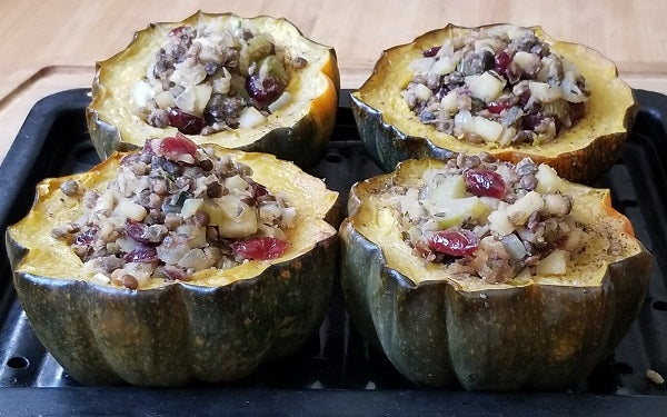 Fill each squash half with the lentil-apple stuffing. 