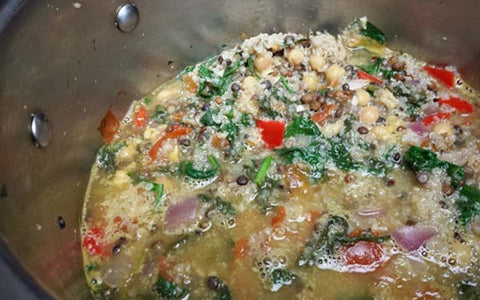 Image of transfer contents of sauté pan to a large soup pot